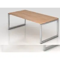 Proregal Schreibtisch Pavo | Nussbaum | Silber Gestell | BxT 200x100cm | Arbeitshöhe 65-85cm | höhenverstellbar | O-Fuß-Gestell eckig