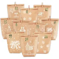 Sonstiges Adventskalender zum Befüllen, Weihnachtskalender Papiertüten Set, Braun/Weiß, 24 Motive