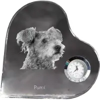 Art-Dog Pumi - Kristalluhr mit einem Hundebild, Herzregal-Uhr, personalisierte Standuhr der Marke
