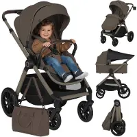 Lionelo Kombikinderwagen Layla 2in1 Babywanne und Buggy bis 22 kg, Babywanne bis 9 kg, 360° Schwenkbare PolyurethanRäder, XXL Verdeck - Beige