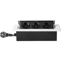 ORNO Einbausteckdose für Möbel OR-GM-9033(GS)/W, 3 Schuko-Steckdosen, gefräste flache Kante, 3680 W, 1,5 m Kabel, mattweiß