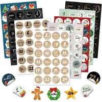 Sonstiges DPKOW Weihnachten Adventskalender Aufkleber 2024 Zahlen Sticker 1-24 Nummern bunt