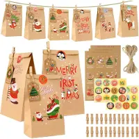 Sonstiges Adventskalender zum Befüllen Kinder 2024 Tüten Zahlen Aufkleber Braun