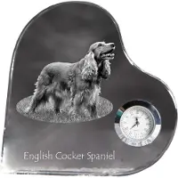 Art-Dog English Cocker Spaniel, Englische Cockerspaniel - Kristalluhr mit einem Hundebild, Herzregal-Uhr, personalisierte Standuhr der Marke