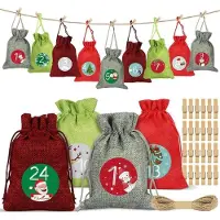 Sonstiges Adventskalender zum Befüllen Set 24 Weihnachtskalender Stoffbeutel Rot Grün