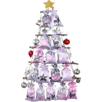 Sonstiges DIY Adventskalender zum Befüllen Weihnachtskalender Set Rosa Grau 24 Stoffsäckchen 12x20cm
