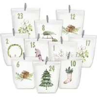 Sonstiges Adventskalender Kraftpapier mit Aufkleber, 24 Weihnachts-Tüten Weiß+Aquarell
