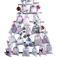 Sonstiges Adventskalender zum Befüllen XXL Rosa Grau Stoffsäckchen 24er Set