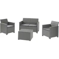 Keter , Polyrattan Balkon und Garten Lounge-Set "Emma", graphit, 2-Sitzer-Sofa, 2 Sessel und Tisch