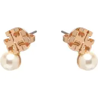 Tory Burch Ohrringe LOGO AND PEARL STUD EARRINGS 184421 Goldfarben