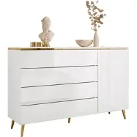 Lookway Kommode mit Schubladen AURORA WEISS HOCHGLANZ 4S1D auf schrägen Beinen