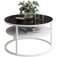 Lookway Runder Couchtisch CIRI SLIM GLASS mit Ablage