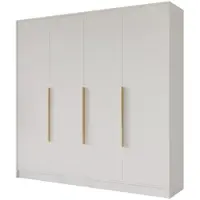 ALTDECOR Kleiderschrank PERE - 200x200x51 Weiß Schrank Garderobenschrank Mehrzweckschrank mit modernen glatte Fronten und goldenen Griffen