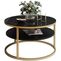 Lookway Runder Couchtisch CIRI SLIM GLASS mit Ablage