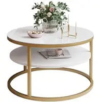 Lookway Runder Couchtisch CIRI SLIM GLASS mit Ablage