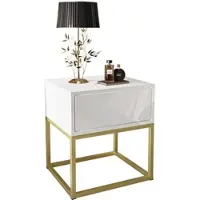 Lookway NACHTTISCH BLANCO GOLD II auf goldenem Gestell Weiß Hochglanz