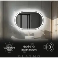Artforma Spiegel mit Beleuchtung 100x60 cm Freya - Horizontal Oval Badezimmerspiegel mit LED Beleuchtung - Kaltweiß 7000K - LED Badspiegel Lichtspiegel mit Bluetooth-Lautsprecher
