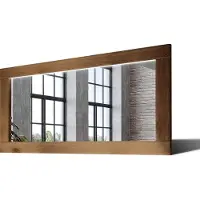 Artforma 120x100 Rechteckig Rustikal Wandspiegel mit Rahmen massivholz Eichenholz mit Beleuchtung Horizontal | Individuell Spiegel Nach Maß | LDR225 Oak Brown Glatte Oberfläche