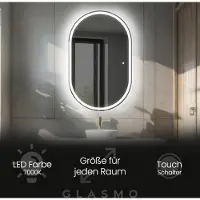 Artforma Badspiegel mit Beleuchtung 100x200 cm Darcy - Vertikal Oval Spiegel mit LED Beleuchtung - Kaltweiß 7000K - Badezimmerspiegel Lichtspiegel mit Touch Schalter