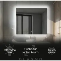 Artforma Wandspiegel mit Beleuchtung 90x50 cm Ellie - Horizontal Rechteckiger Badspiegel mit LED Beleuchtung - Kaltweiß 7000K - Badezimmerspiegel Lichtspiegel mit Touch Schalter