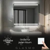 Artforma Badspiegel mit LED Beleuchtung 70x90 cm Lucy - Vertikal Rechteckiger Spiegel mit Beleuchtung - Kaltweiß 7000K - Badezimmerspiegel Lichtspiegel