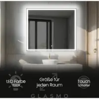 Artforma Badspiegel mit Beleuchtung 140x70 cm Aurora - Horizontal Rechteckiger Spiegel mit LED Beleuchtung - Kaltweiß 7000K - Badezimmerspiegel Lichtspiegel mit Touch Schalter