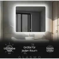 Artforma Badspiegel mit LED Beleuchtung 130x100 cm Faye - Horizontal Abgerundet Spiegel mit Beleuchtung - Kaltweiß 7000K - Badezimmerspiegel Lichtspiegel mit Touch Schalter