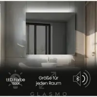 Artforma Badspiegel mit Beleuchtung 90x70 cm Eliza - Horizontal Rechteckiger Spiegel mit LED Beleuchtung - Kaltweiß 7000K - Badezimmerspiegel Lichtspiegel mit Bluetooth-Lautsprecher