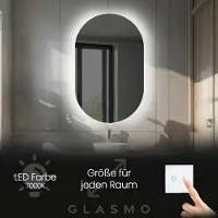 Artforma Spiegel mit Beleuchtung 60x140 cm Bianca - Vertikal Oval Badezimmerspiegel mit LED Beleuchtung - Kaltweiß 7000K - LED Badspiegel Lichtspiegel