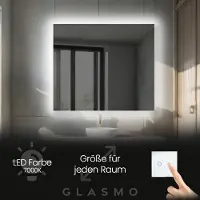 Artforma Badspiegel mit LED Beleuchtung 130x50 cm Ellie - Horizontal Rechteckiger Spiegel mit Beleuchtung - Kaltweiß 7000K - Badezimmerspiegel Lichtspiegel