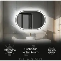Artforma Badspiegel mit Beleuchtung 150x60 cm Freya - Horizontal Oval Spiegel mit LED Beleuchtung - Kaltweiß 7000K - Badezimmerspiegel Lichtspiegel mit Touch Schalter
