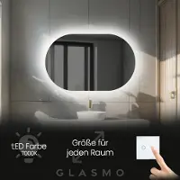 Artforma Badspiegel mit Beleuchtung 190x70 cm Ariana - Horizontal Oval Spiegel mit LED Beleuchtung - Kaltweiß 7000K - Badezimmerspiegel Lichtspiegel