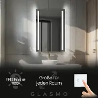 Artforma Spiegel mit Beleuchtung 70x140 cm Lydia - Vertikal Rechteckiger Badezimmerspiegel mit LED Beleuchtung - Kaltweiß 7000K - LED Badspiegel Lichtspiegel