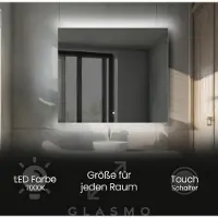 Artforma Badspiegel mit Beleuchtung 100x90 cm Eliza - Horizontal Rechteckiger Spiegel mit LED Beleuchtung - Kaltweiß 7000K - Badezimmerspiegel Lichtspiegel mit Touch Schalter