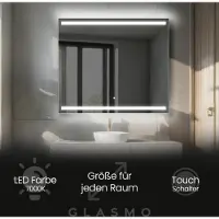 Artforma Badspiegel mit Beleuchtung 120x60 cm Lucy - Horizontal Rechteckiger Spiegel mit LED Beleuchtung - Kaltweiß 7000K - Badezimmerspiegel Lichtspiegel mit Touch Schalter