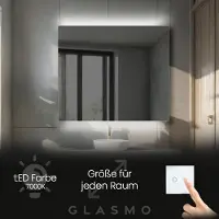 Artforma Spiegel mit Beleuchtung 60x50 cm Eliza - Horizontal Rechteckiger Badezimmerspiegel mit LED Beleuchtung - Kaltweiß 7000K - LED Badspiegel Lichtspiegel