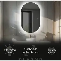 Artforma Spiegel mit Beleuchtung 90x140 cm Bianca - Vertikal Oval Badezimmerspiegel mit LED Beleuchtung - Kaltweiß 7000K - LED Badspiegel Lichtspiegel mit Touch Schalter