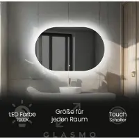 Artforma Badspiegel mit Beleuchtung 130x100 cm Ariana - Horizontal Oval Spiegel mit LED Beleuchtung - Kaltweiß 7000K - Badezimmerspiegel Lichtspiegel mit Touch Schalter