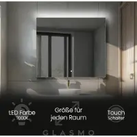 Artforma Badspiegel mit LED Beleuchtung 100x80 cm Josie - Horizontal Rechteckiger Spiegel mit Beleuchtung - Kaltweiß 7000K - Badezimmerspiegel Lichtspiegel mit Touch Schalter