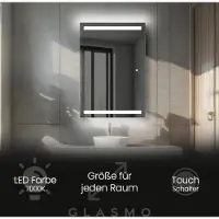 Artforma Badspiegel mit Beleuchtung 100x190 cm Tessa - Vertikal Rechteckiger Spiegel mit LED Beleuchtung - Kaltweiß 7000K - Badezimmerspiegel Lichtspiegel mit Touch Schalter