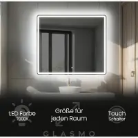 Artforma Wandspiegel mit Beleuchtung 80x100 cm Naomi - Vertikal Abgerundet Badspiegel mit LED Beleuchtung - Kaltweiß 7000K - Badezimmerspiegel Lichtspiegel mit Touch Schalter