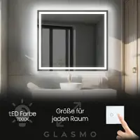 Artforma Badspiegel mit LED Beleuchtung 90x80 cm Bella - Horizontal Rechteckiger Spiegel mit Beleuchtung - Kaltweiß 7000K - Badezimmerspiegel Lichtspiegel