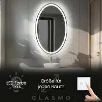 Artforma Wandspiegel mit Beleuchtung 50x90 cm Vivian - Vertikal Oval Badspiegel mit LED Beleuchtung - Kaltweiß 7000K - Badezimmerspiegel Lichtspiegel