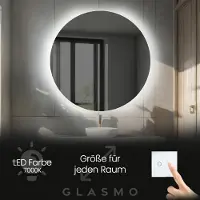Artforma Badspiegel mit Beleuchtung 50 cm Elsie - Rund Spiegel mit LED Beleuchtung - Kaltweiß 7000K - Badezimmerspiegel Lichtspiegel