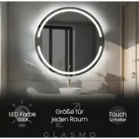 Artforma Spiegel mit Beleuchtung 80 cm Eden - Rund Badezimmerspiegel mit LED Beleuchtung - Kaltweiß 7000K - LED Badspiegel Lichtspiegel mit Touch Schalter
