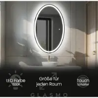 Artforma Wandspiegel mit Beleuchtung 50x70 cm Vivian - Vertikal Oval Badspiegel mit LED Beleuchtung - Kaltweiß 7000K - Badezimmerspiegel Lichtspiegel mit Touch Schalter