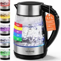 YASHE Wasserkocher mit Temperaturwahl 1, 7L, 30 Min Warmhaltefunktion Kalkfilter Automatische Abschaltung