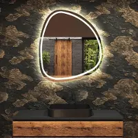 Artforma LED Spiegel Oval 54x54 cm – Badspiegel mit unregelmäßiger Modern Form, Kaltweiß 7000K – EGG223