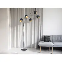 Meine Wunschleuchte Große Stehlampe 5-flammig Höhe 200cm, Stoffschirme Schwarz Gold inkl. E14 LEDs