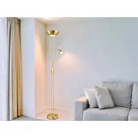 Meine Wunschleuchte LED Deckenfluter Messing, große Stehlampe mit Leselampe für Wohnzimmer Ecke